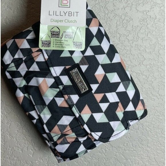 NWT Lillybit by Demdaco Diaper Clutch Bag Tote Purse Changing Pad Gray Pink - Picture 9 of 9